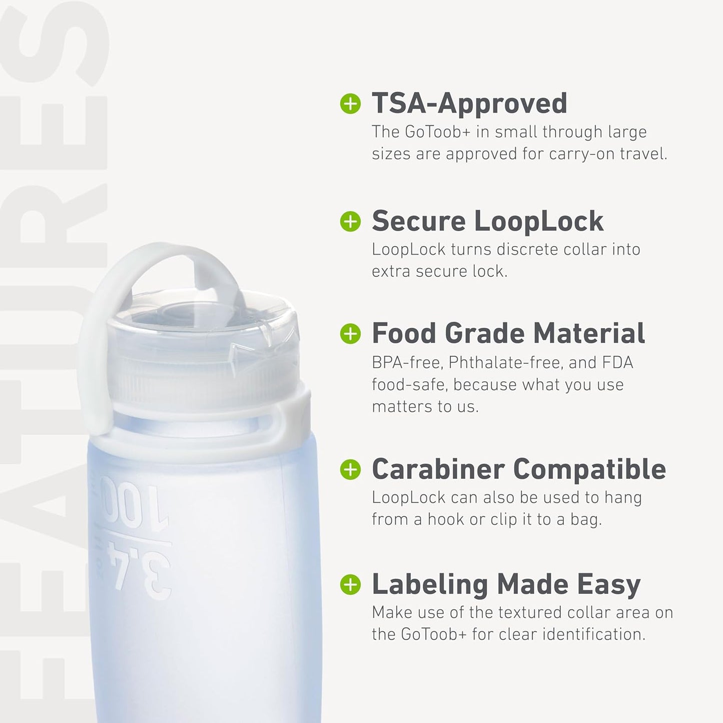 Gotoob+ Refillable Silicone Travel Size Bottles with Locking Cap, 3Pk Set