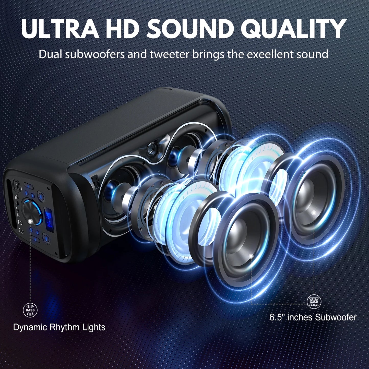 Large Bluetooth Speaker, Portable Wireless Party Speaker with DJ Lights, Remote Control, T20
