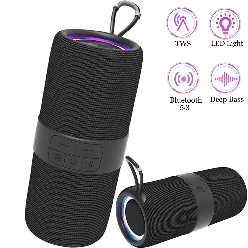 Waterproof Portable Wireless Bluetooth 5.3 Speaker,Mini Speaker with LED Lights and 360 Surround Sound for Outdoor Party,Tws Dual Pairing,Black