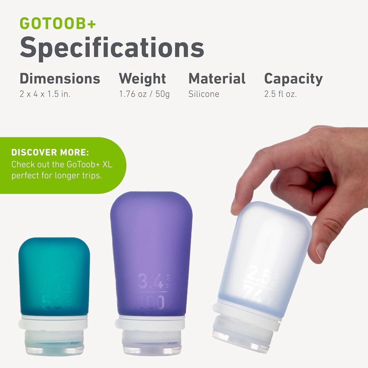 Gotoob+ Refillable Silicone Travel Size Bottles with Locking Cap, 3Pk Set