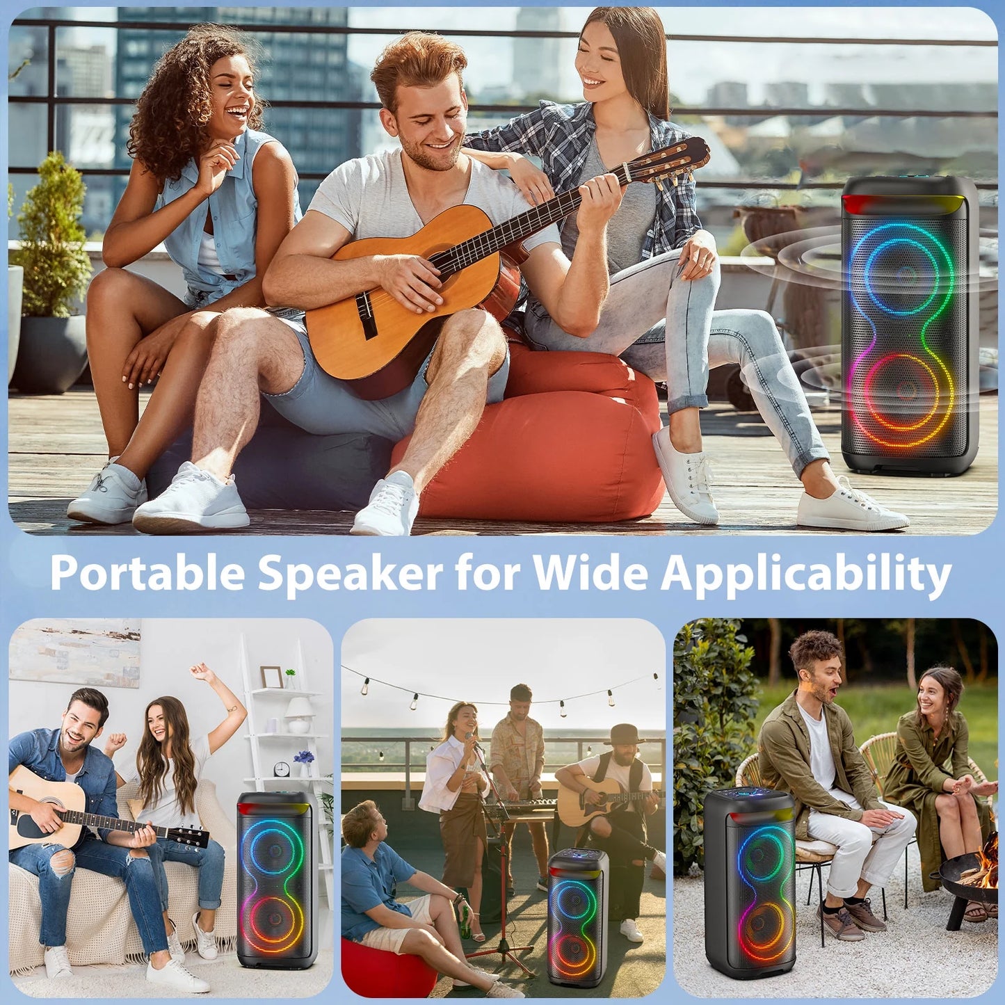 Large Bluetooth Speaker, Portable Wireless Party Speaker with DJ Lights, Remote Control, T20