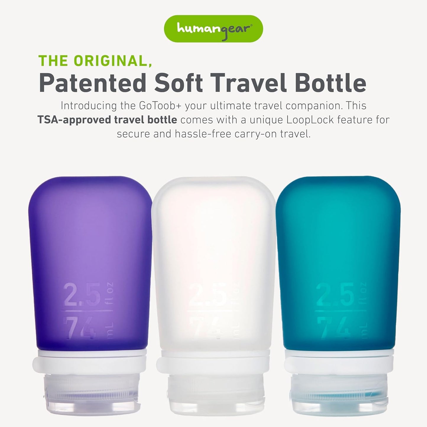 Gotoob+ Refillable Silicone Travel Size Bottles with Locking Cap, 3Pk Set