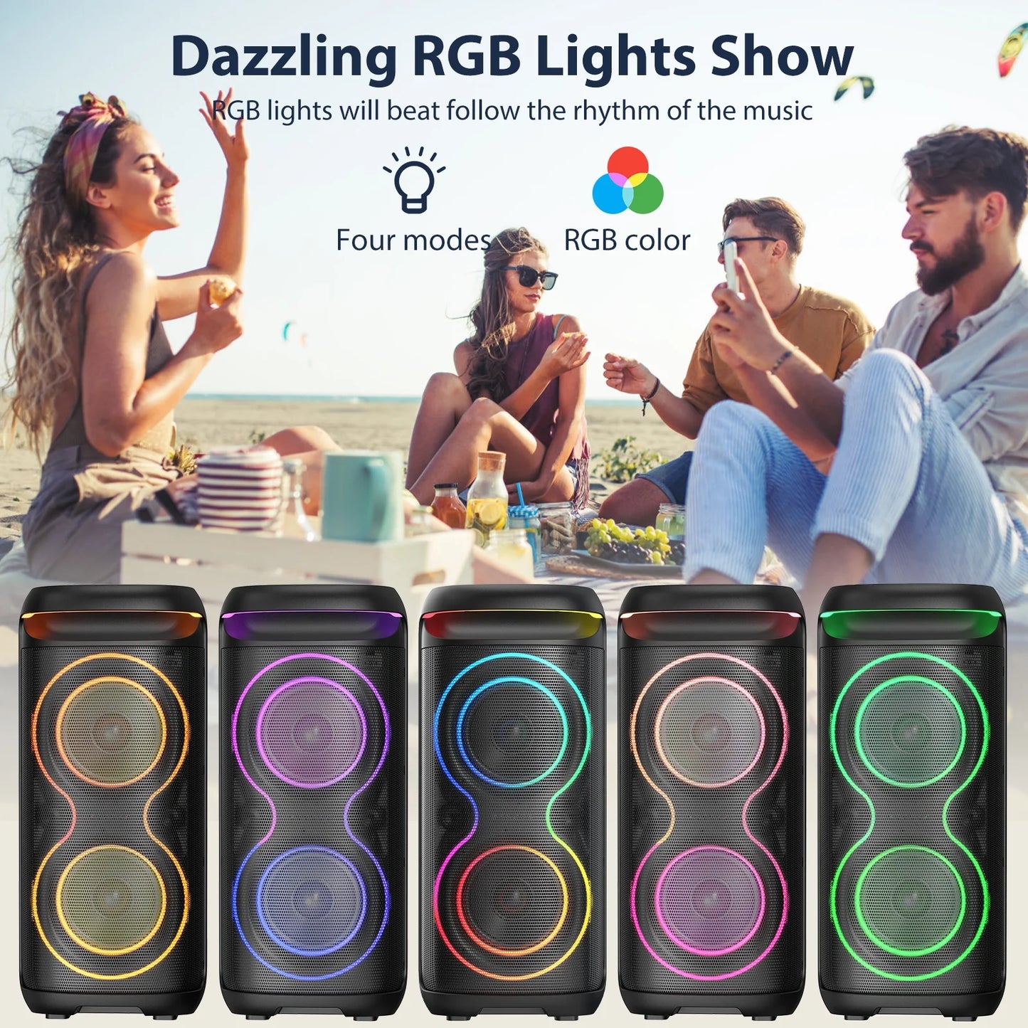 Large Bluetooth Speaker, Portable Wireless Party Speaker with DJ Lights, Remote Control, T20