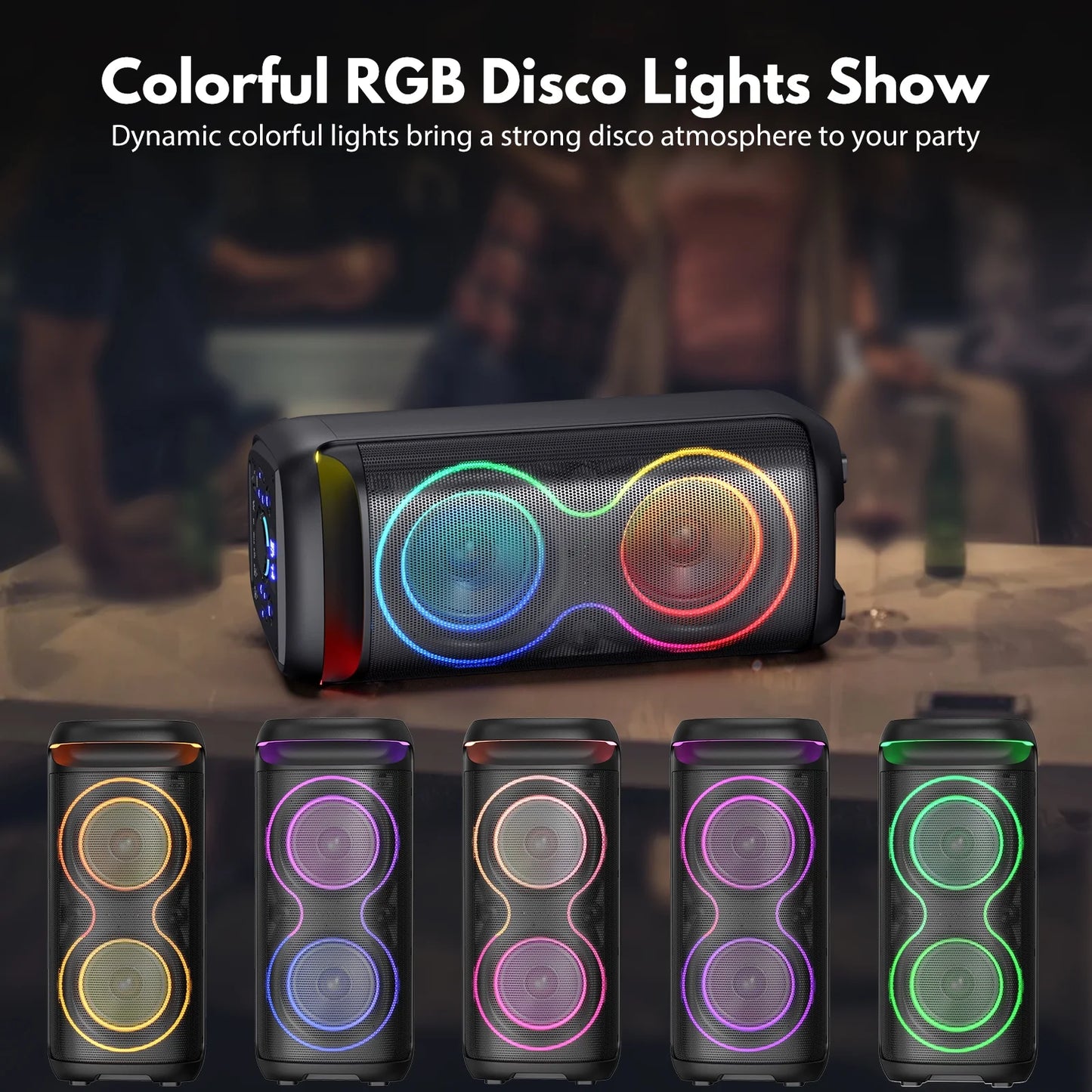 Large Bluetooth Speaker, Portable Wireless Party Speaker with DJ Lights, Remote Control, T20