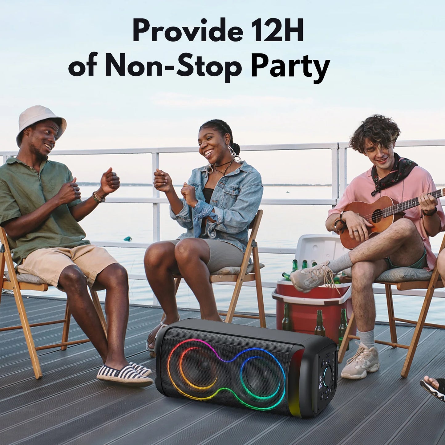 Large Bluetooth Speaker, Portable Wireless Party Speaker with DJ Lights, Remote Control, T20