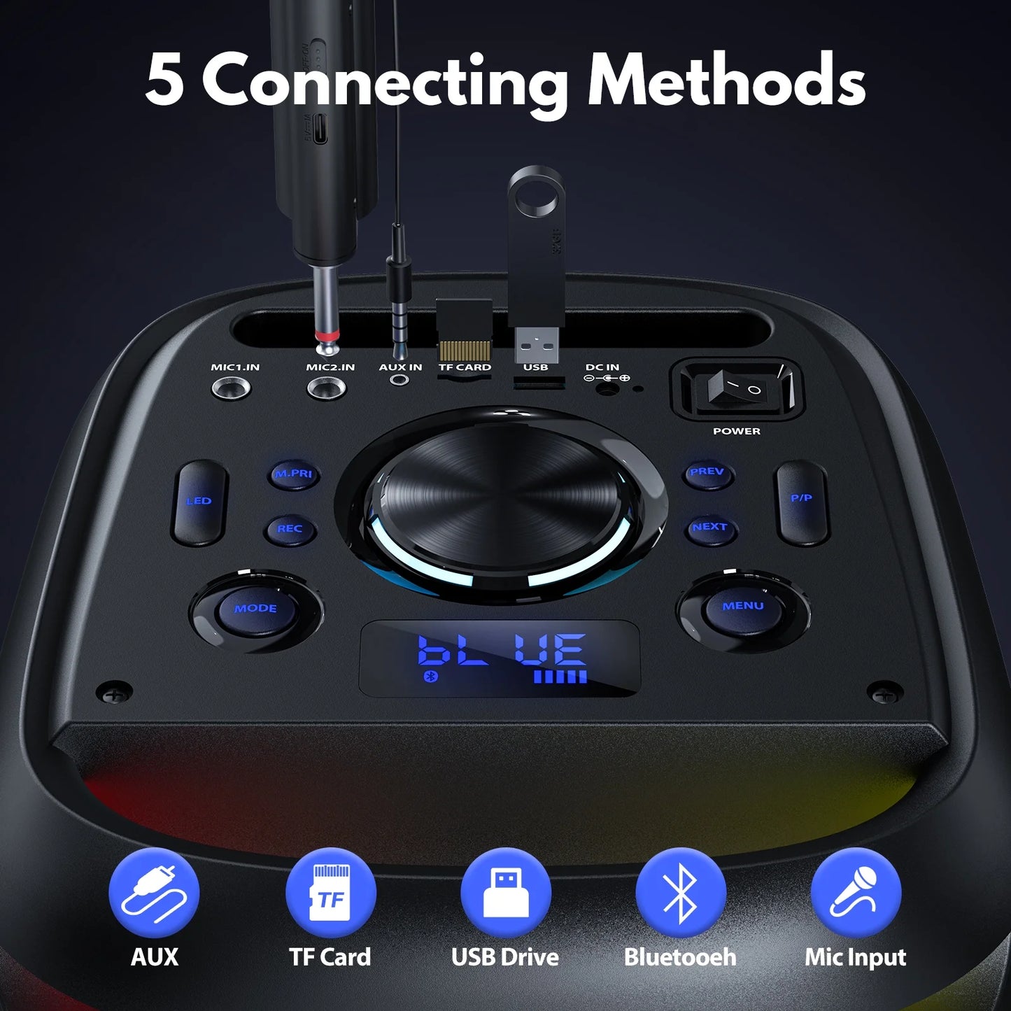 Large Bluetooth Speaker, Portable Wireless Party Speaker with DJ Lights, Remote Control, T20