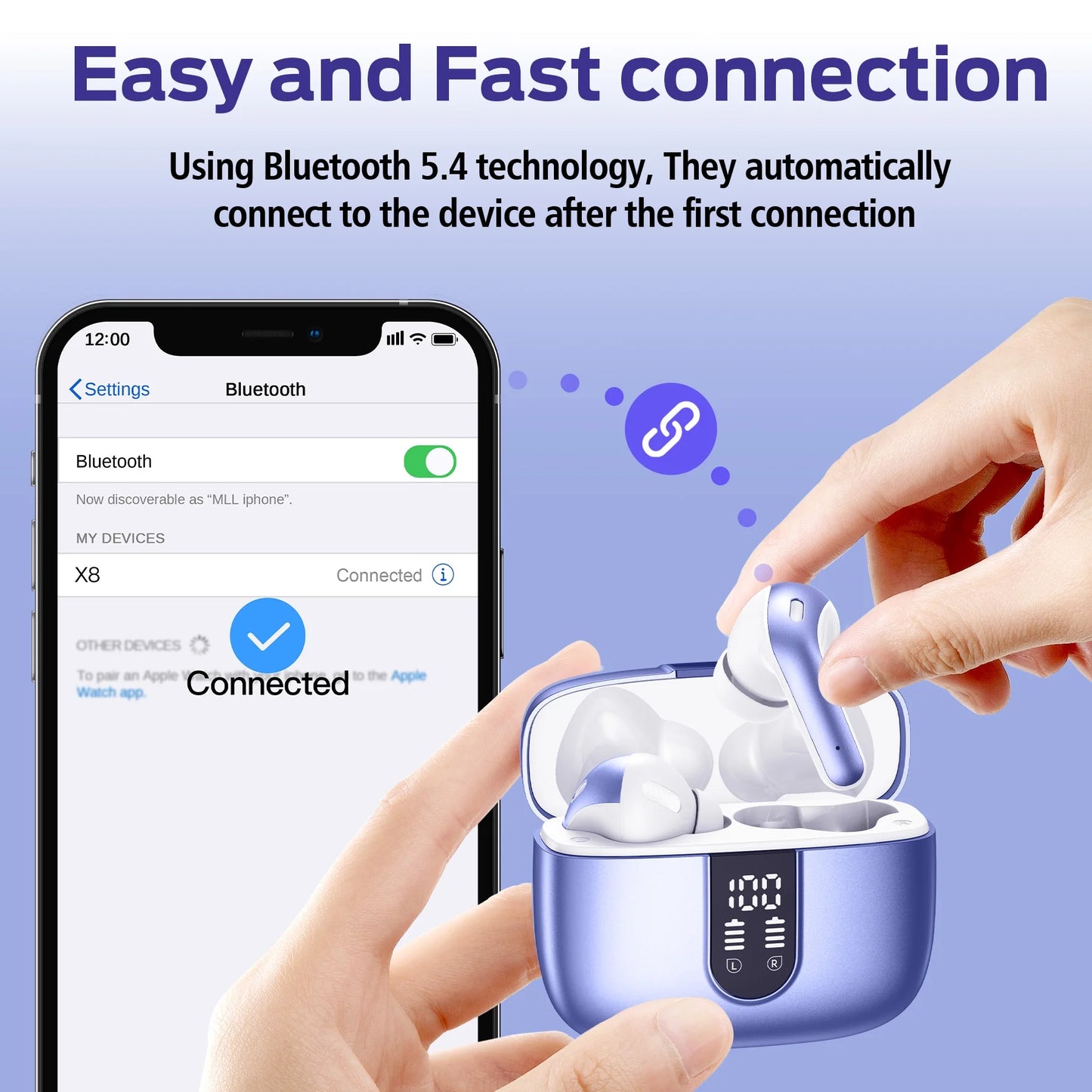 VEATOOL Bluetooth Headphones True Wireless Earbuds 60H Playback LED Power Display Earphones with Wireless Charging Case IPX7 Waterproof In-Ear Earbuds with Mic for TV Smart Phone Computer Laptop