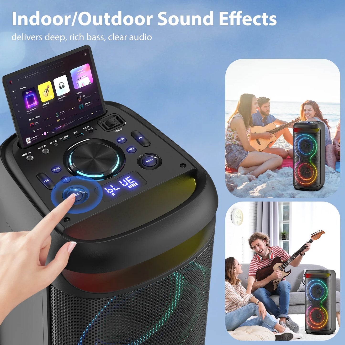 Large Bluetooth Speaker, Portable Wireless Party Speaker with DJ Lights, Remote Control, T20