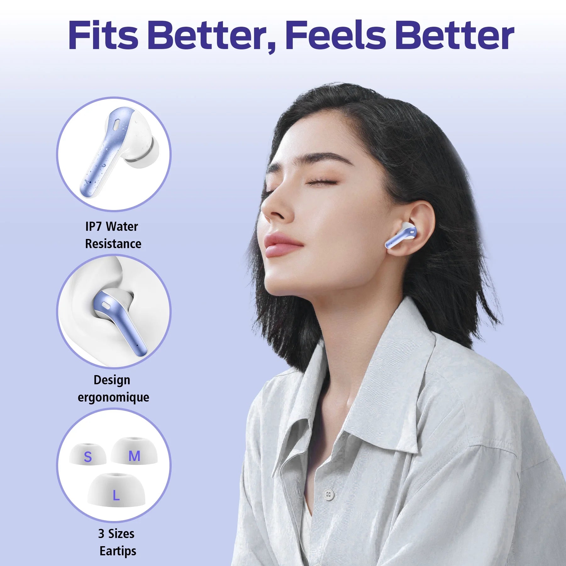 VEATOOL Bluetooth Headphones True Wireless Earbuds 60H Playback LED Power Display Earphones with Wireless Charging Case IPX7 Waterproof In-Ear Earbuds with Mic for TV Smart Phone Computer Laptop