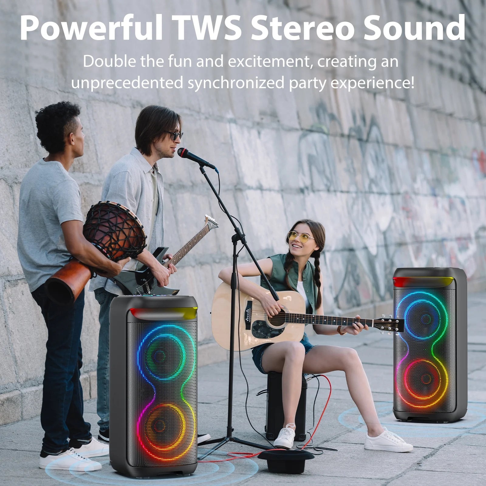 Large Bluetooth Speaker, Portable Wireless Party Speaker with DJ Lights, Remote Control, T20