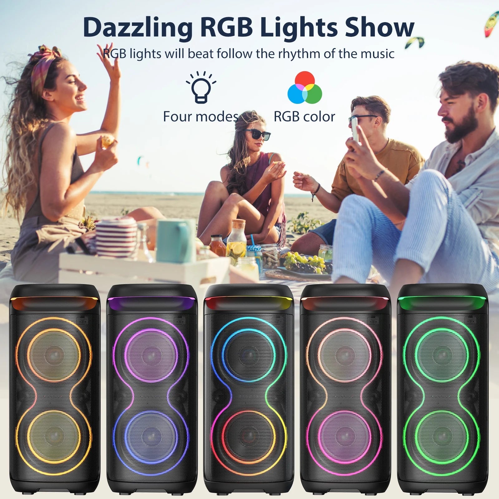 Large Bluetooth Speaker, Portable Wireless Party Speaker with DJ Lights, Remote Control, T20