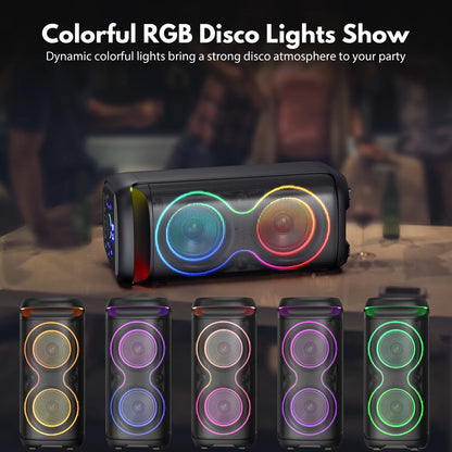 Large Bluetooth Speaker, Portable Wireless Party Speaker with DJ Lights, Remote Control, T20